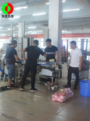 广西客户现场测试日前定购的蔬果加工清洗生产线.